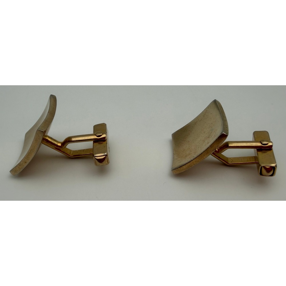Vintage Swank Gold Tone Curved Square Amber Stone Inlay Cufflinks Mens Jewelry - Picture 3 of 9